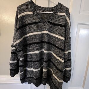 Cozy Black and Gray Striped Women's Sweater